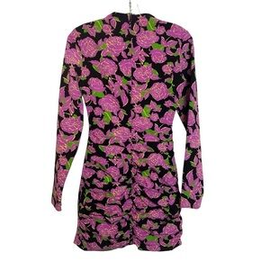 Zara Floral Draped Ruched Long Sleeve Bodycon Mini Dress